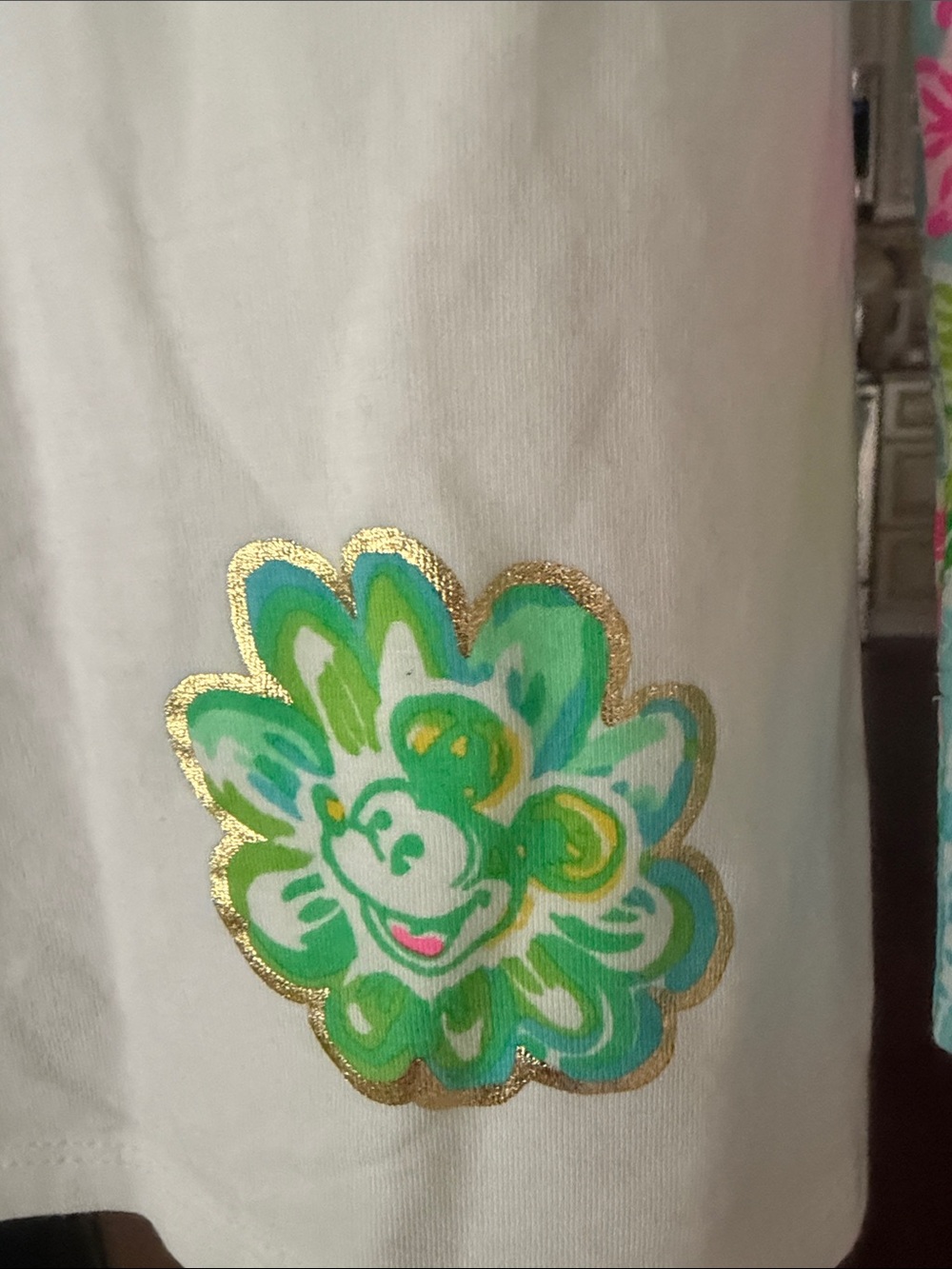Lilly Pulitzer Aqua Floral Crewneck Top with Pink Accents - Picture 2 of 6